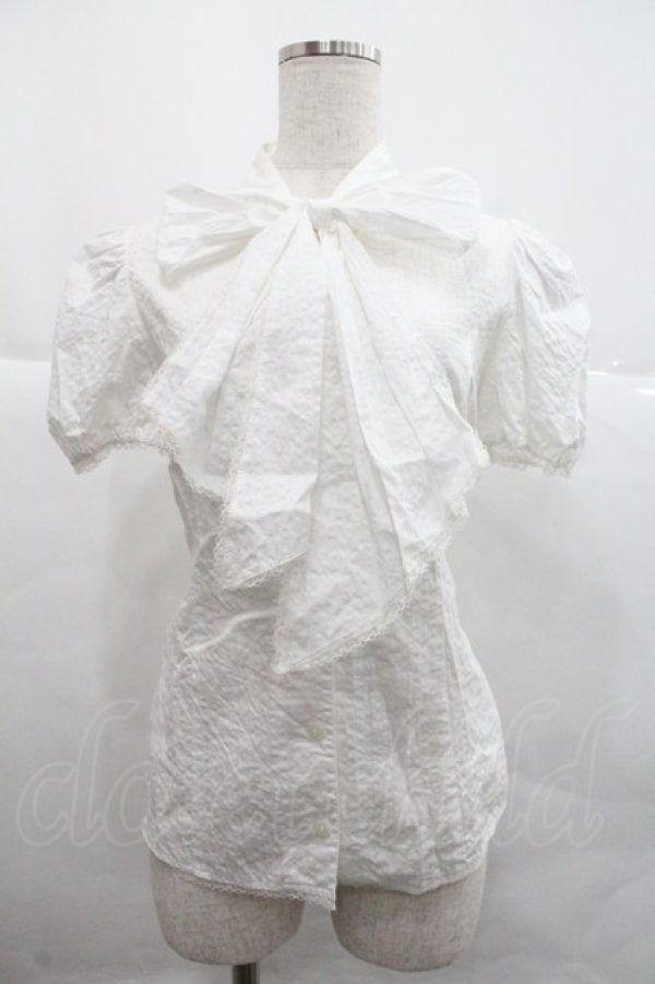 画像1: MIHO MATSUDA / ボウタイ半袖ブラウス M ホワイト I-25-12-22-038-GO-BL-SA-ZI (1)