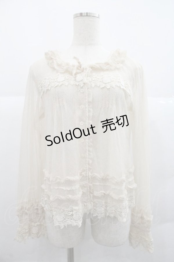 画像1: PINK HOUSE / ドットチュールローズレースブラウス  アイボリー I-25-12-22-043-LO-BL-SA-ZI (1)