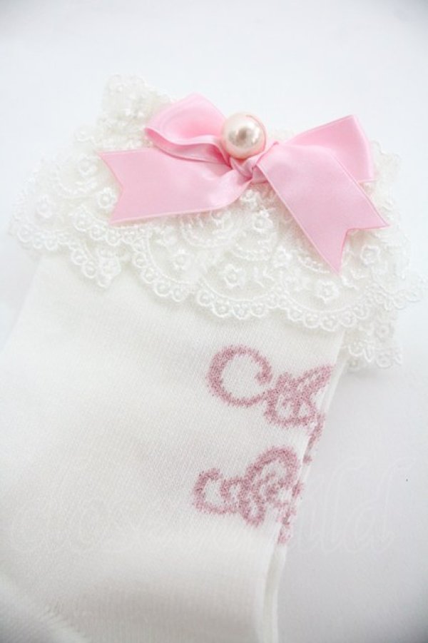 画像3: Angelic Pretty / プリンセスロゴクルー丈ソックス  白Ｘピンク I-25-12-24-052-AP-ZA-SA-ZI (3)
