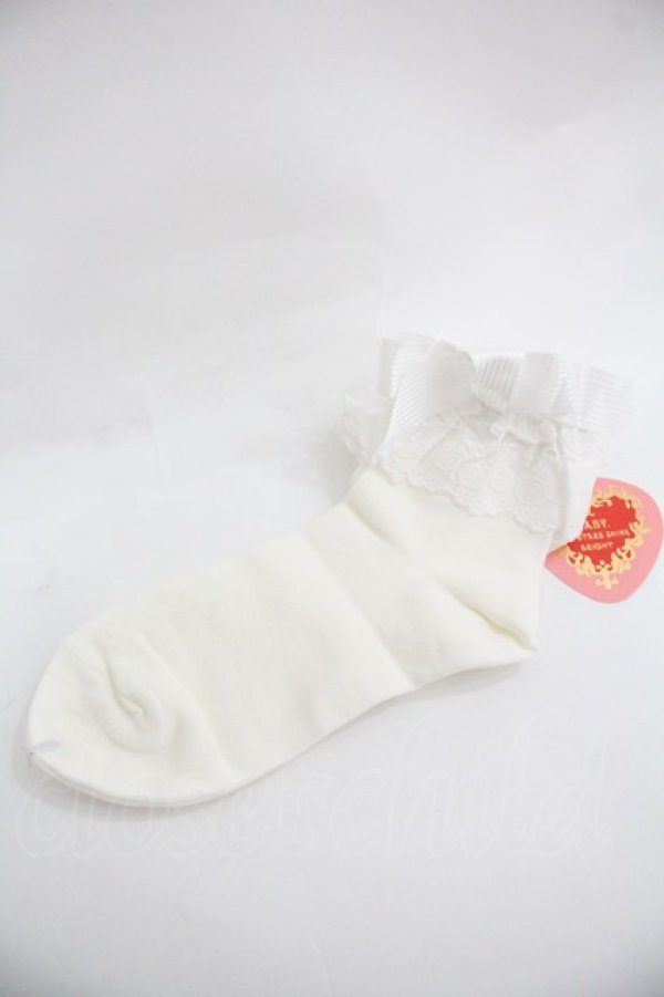 画像1: BABY,THE STARS SHINE BRIGHT / Sweet Cherriesクルーソックス  白Ｘ白 I-25-12-24-053-BA-ZA-SA-ZI (1)