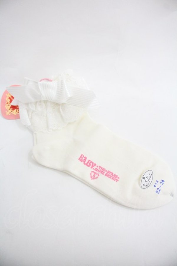 画像2: BABY,THE STARS SHINE BRIGHT / Sweet Cherriesクルーソックス  白Ｘ白 I-25-12-24-053-BA-ZA-SA-ZI (2)