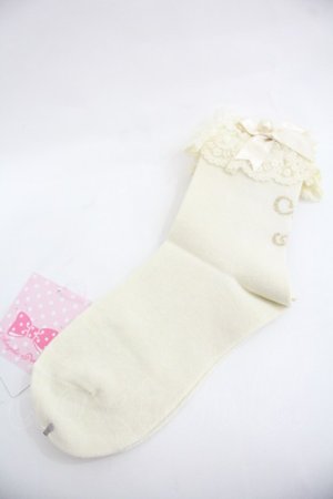 画像: Angelic Pretty / プリンセスロゴクルー丈ソックス  生成り I-25-12-24-058-AP-ZA-SA-ZI