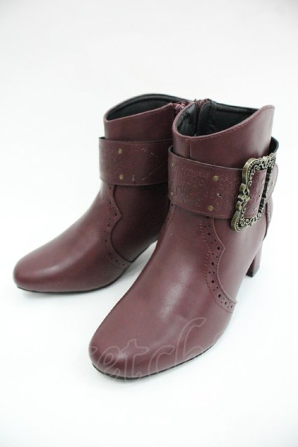 画像1: axes femme / バックル使いショートブーツ L ワイン I-25-12-24-061-AX-SH-SA-ZI (1)