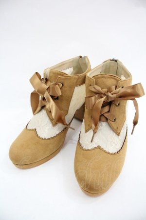 画像: axes femme / チュールレース切替ブーティー L ブラウン I-25-12-24-062-AX-SH-SA-ZI