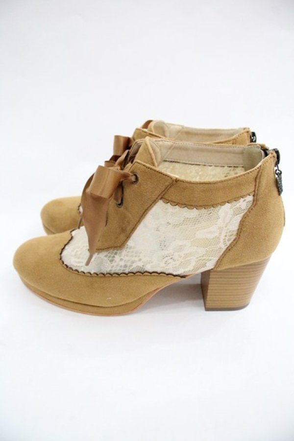 画像2: axes femme / チュールレース切替ブーティー L ブラウン I-25-12-24-062-AX-SH-SA-ZI (2)