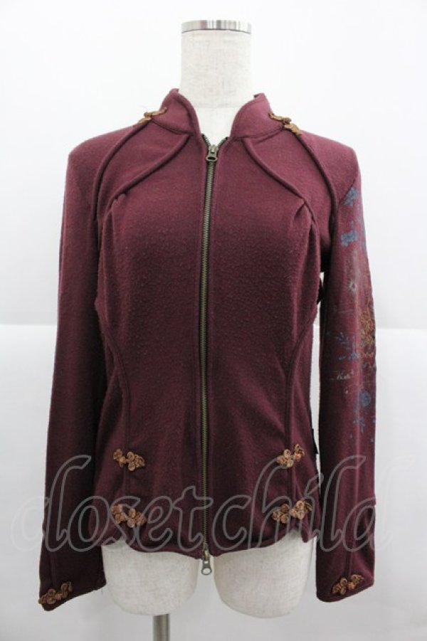 画像1: Ozz oneste / チャイナデザインハイネックZIPトップス  ボルドー I-25-12-24-079-OO-TO-SA-ZI (1)