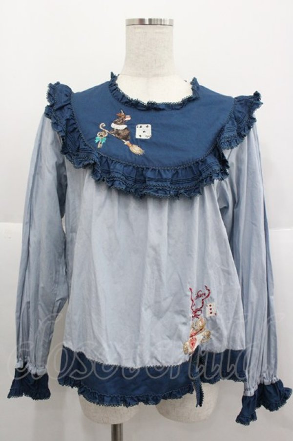 画像1: PINK HOUSE / ハロウィーンワンダーランド刺繍使いブラウス  ブルー I-25-12-24-082-LO-BL-TE-ZI (1)