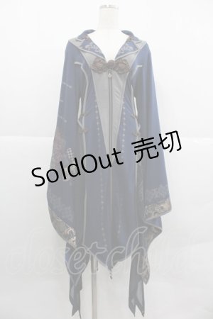 画像: Ozz oneste / チャイナお花扇プリント着物袖ロングカーディガン  ネイビーＸグレー I-25-12-24-085-OO-TO-SA-ZI