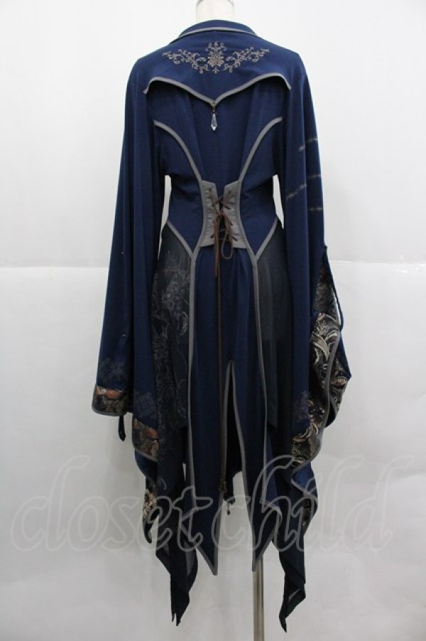 画像2: Ozz oneste / チャイナお花扇プリント着物袖ロングカーディガン  ネイビーＸグレー I-25-12-24-085-OO-TO-SA-ZI (2)