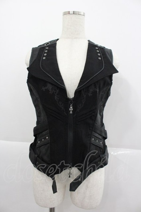 画像1: Ozz Croce / クロスダブルZIPベスト  黒 I-25-12-24-090-OO-TO-SA-ZI (1)