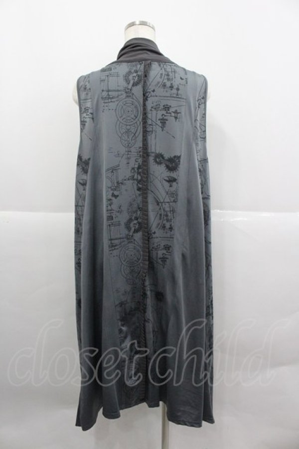 画像2: Ozz conte / 歯車プリントノースリーブワンピース  グレー I-25-12-24-102-OO-OP-SA-ZI (2)