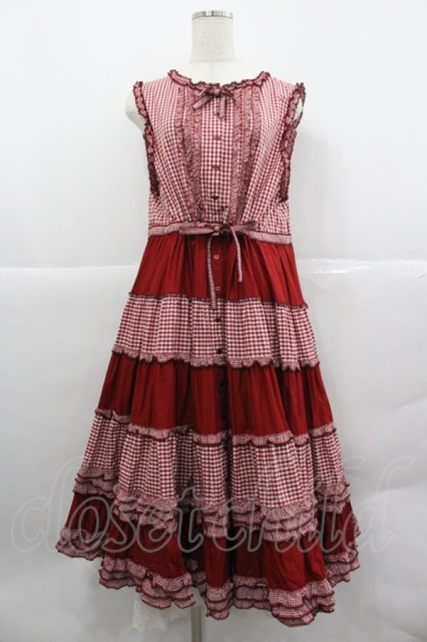 画像1: alcali / 【alcali×猫梓子(ネココ)】コラボ ギンガムノースリーブワンピース Ｆ 赤 I-25-12-24-107-LO-OP-TE-ZI (1)