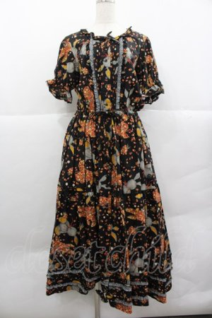 画像: PINK HOUSE / ギンガムうさぎプリントワンピース  黒 I-25-12-24-110-LO-OP-SA-ZI