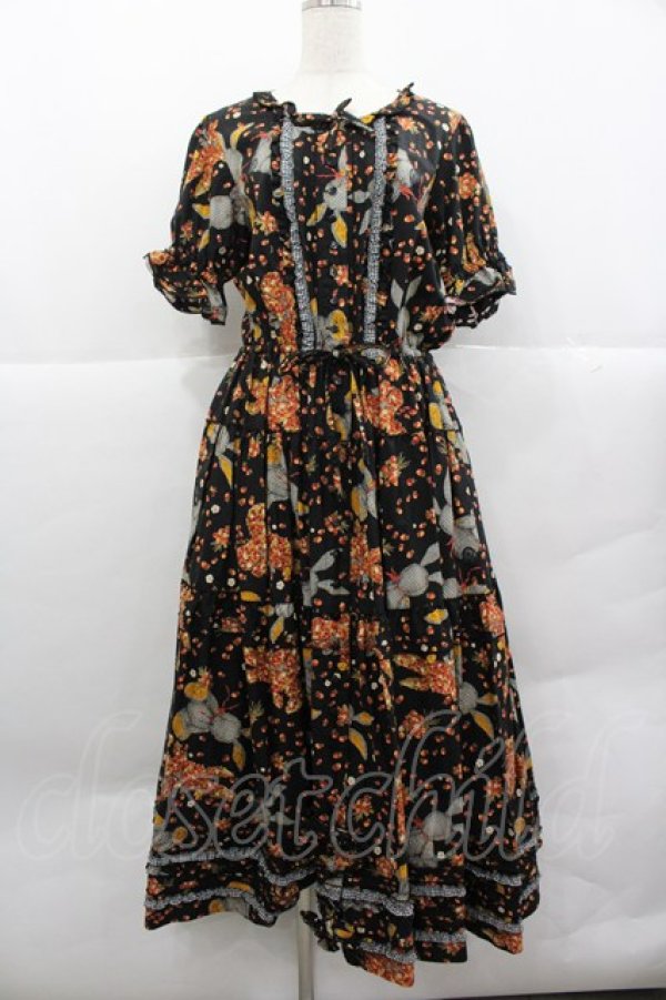 画像1: PINK HOUSE / ギンガムうさぎプリントワンピース  黒 I-25-12-24-110-LO-OP-SA-ZI (1)