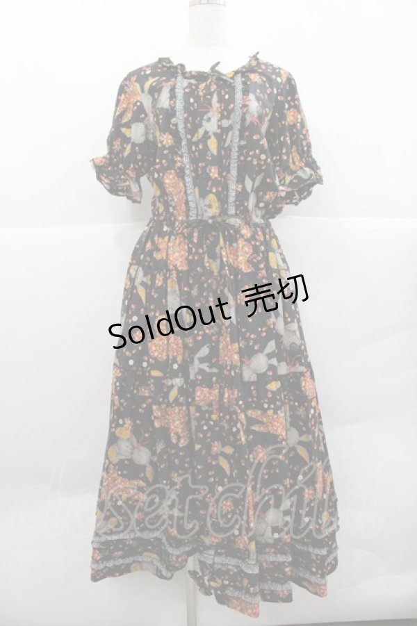 画像1: PINK HOUSE / ギンガムうさぎプリントワンピース  黒 I-25-12-24-110-LO-OP-SA-ZI (1)