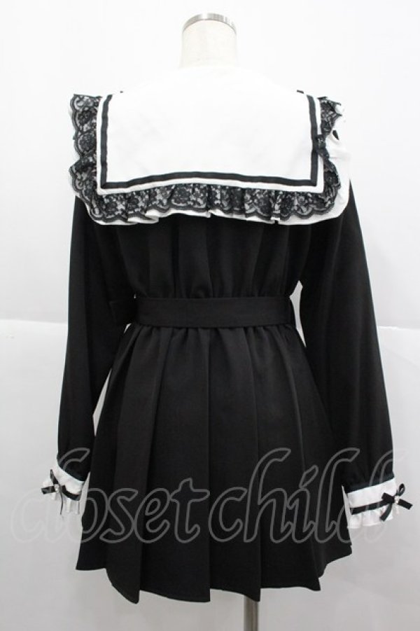 画像2: DearMyLove / ハートビジューリボンレース学園ワンピース M 黒Ｘ白 I-25-12-24-116-EL-OP-SA-ZI (2)