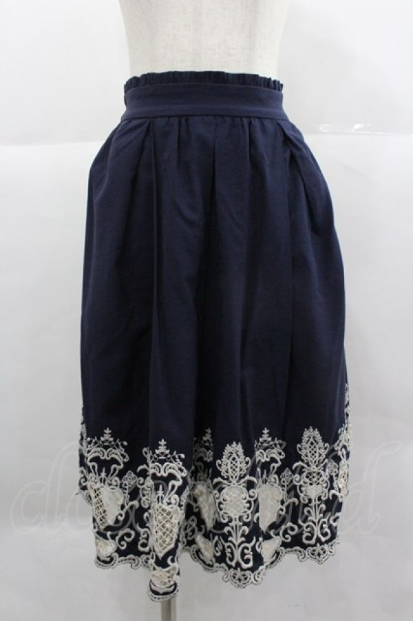 画像1: axes femme / 裾刺繍スカート M ネイビー I-25-12-24-123-AX-SK-TE-ZI (1)