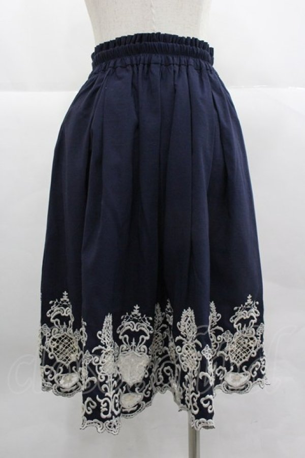 画像2: axes femme / 裾刺繍スカート M ネイビー I-25-12-24-123-AX-SK-TE-ZI (2)