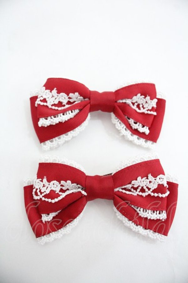 画像1: Chalmiere / リボンクリップセット  赤 I-25-12-24-015-0-AC-SA-ZI (1)