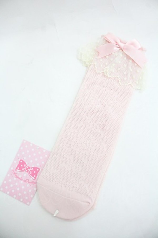 画像1: Angelic Pretty / Lacyクルー丈ソックス  ピンク I-25-12-24-035-AP-ZA-SA-ZI (1)