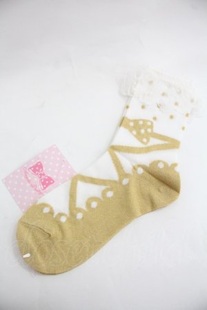 画像: Angelic Pretty / ドットクリームクルー丈ソックス  ゴールド I-25-12-24-036-AP-ZA-SA-ZI