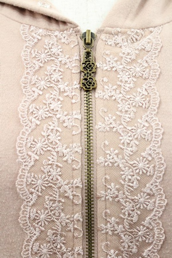 画像3: axes femme / /刺繍レースZIPパーカー M ベージュ I-25-12-27-038-AX-TO-TE-ZI (3)