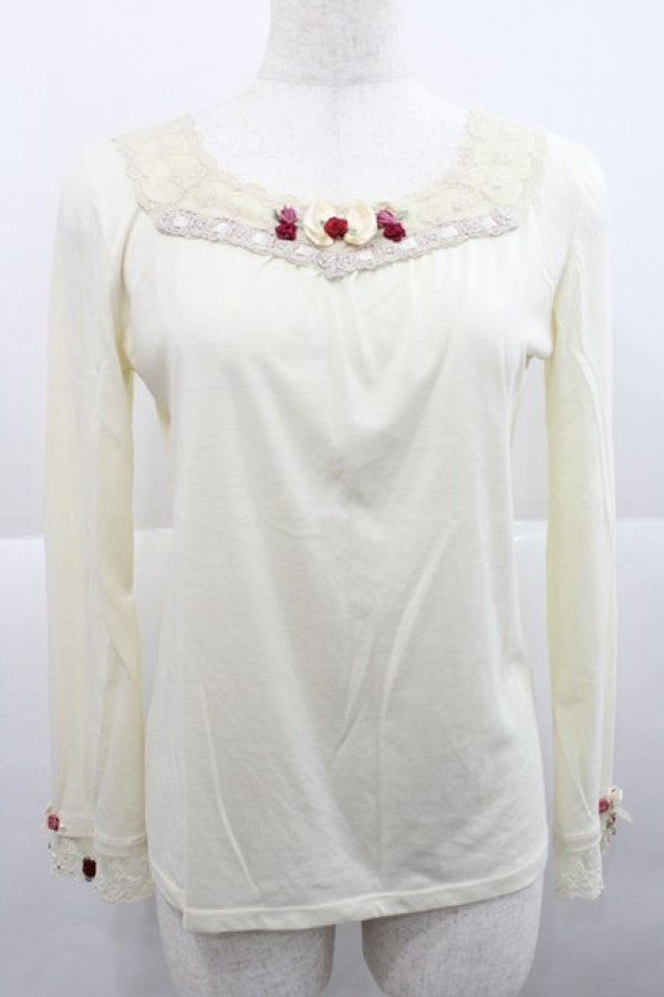 画像1: axes femme / プチローズリボンカットソー  アイボリー I-25-12-27-041-AX-TO-SA-ZI (1)