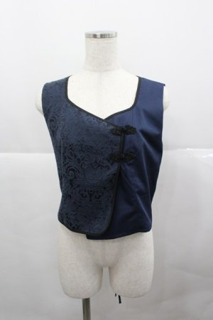 画像: axes femme / チャイナ風JQ切替ベスト  ネイビー I-25-12-27-007-AX-TO-SA-ZI