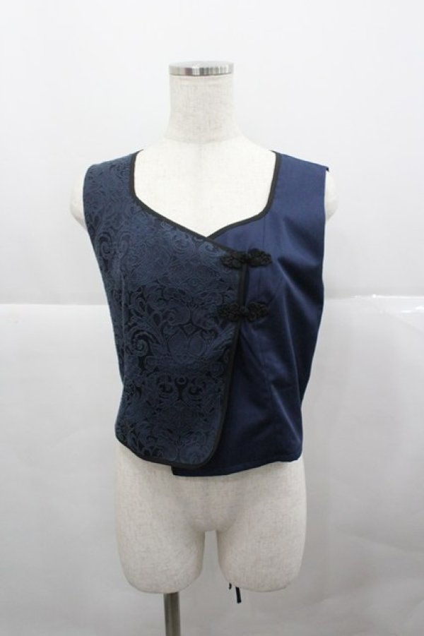 画像1: axes femme / チャイナ風JQ切替ベスト  ネイビー I-25-12-27-007-AX-TO-SA-ZI (1)