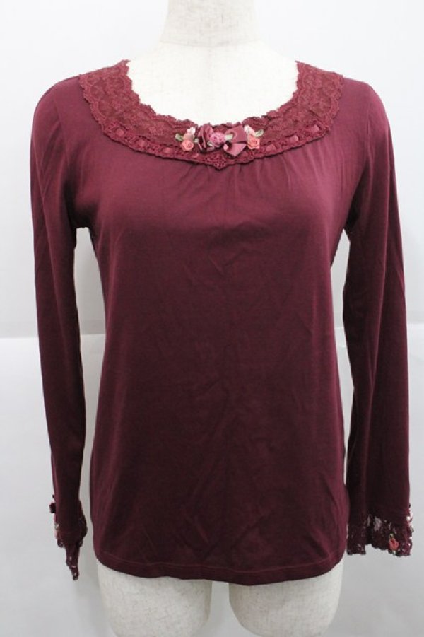 画像1: axes femme / プチローズリボンカットソー  ボルドー I-25-12-27-049-AX-TO-SA-ZI (1)