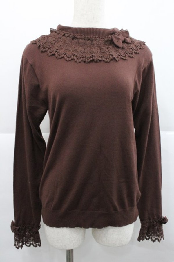 画像1: axes femme kawaii / レーシーフリルニットプル M ブラウン I-25-12-27-053-AX-TO-TE-ZI (1)