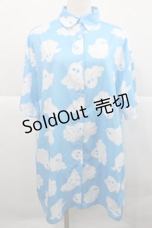 画像: LISTEN FLAVOR / ゴースト総柄シャツ  ブルースカイ I-25-12-27-054-PU-BL-SA-ZI