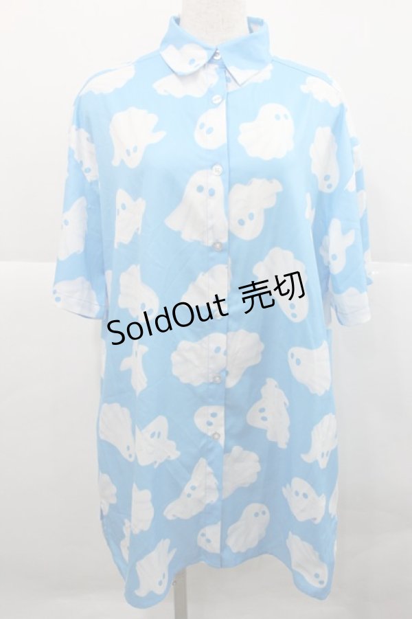 画像1: LISTEN FLAVOR / ゴースト総柄シャツ  ブルースカイ I-25-12-27-054-PU-BL-SA-ZI (1)