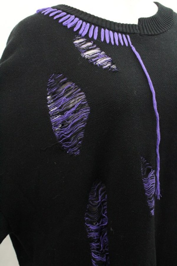 画像3: Amilige / ロゴ変形ダメージニット  黒Ｘ紫 I-25-12-27-059-PU-TO-SA-ZI (3)