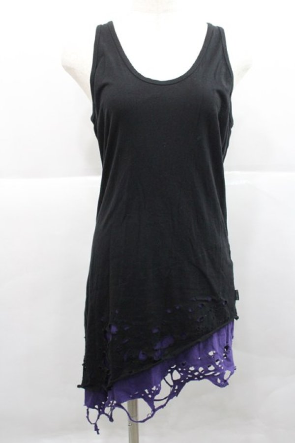 画像1: CIVARIZE / Poisonous クラッシュ加工フェイクレイヤードタンクトップ 44 黒Ｘ紫 I-25-12-27-060-GO-TO-SA-ZI (1)