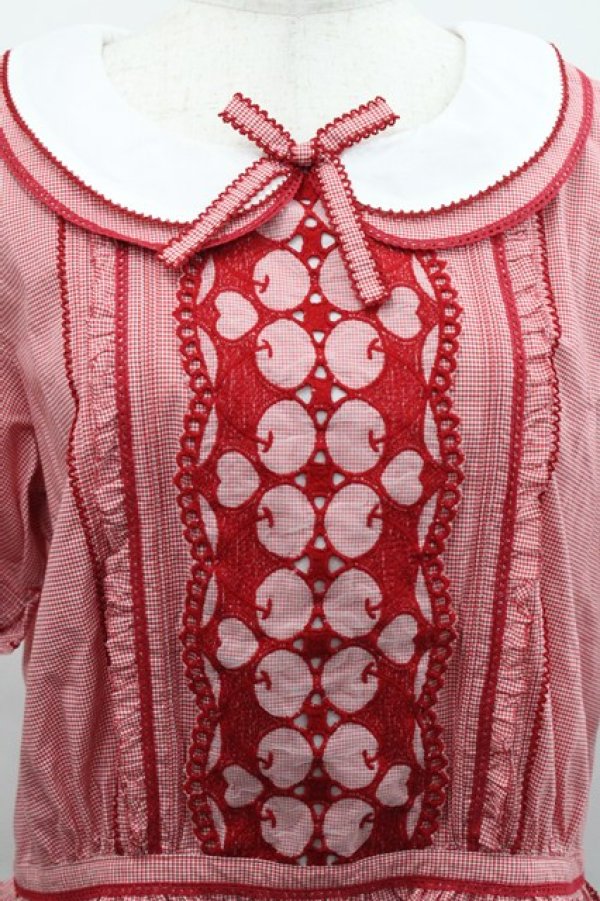 画像3: PINK HOUSE / チェリーレース使いギンガムチェックブラウス  赤 I-25-12-27-063-LO-BL-SA-ZI (3)