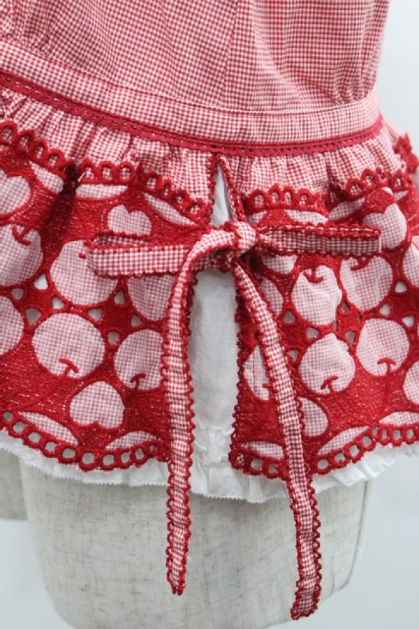 画像4: PINK HOUSE / チェリーレース使いギンガムチェックブラウス  赤 I-25-12-27-063-LO-BL-SA-ZI (4)