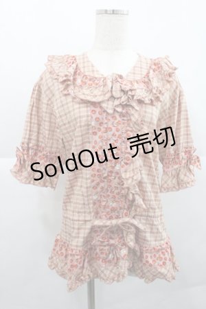 画像: PINK HOUSE / いちごチェック切替半袖ブラウス  ピンク I-25-12-27-064-LO-BL-SA-ZI