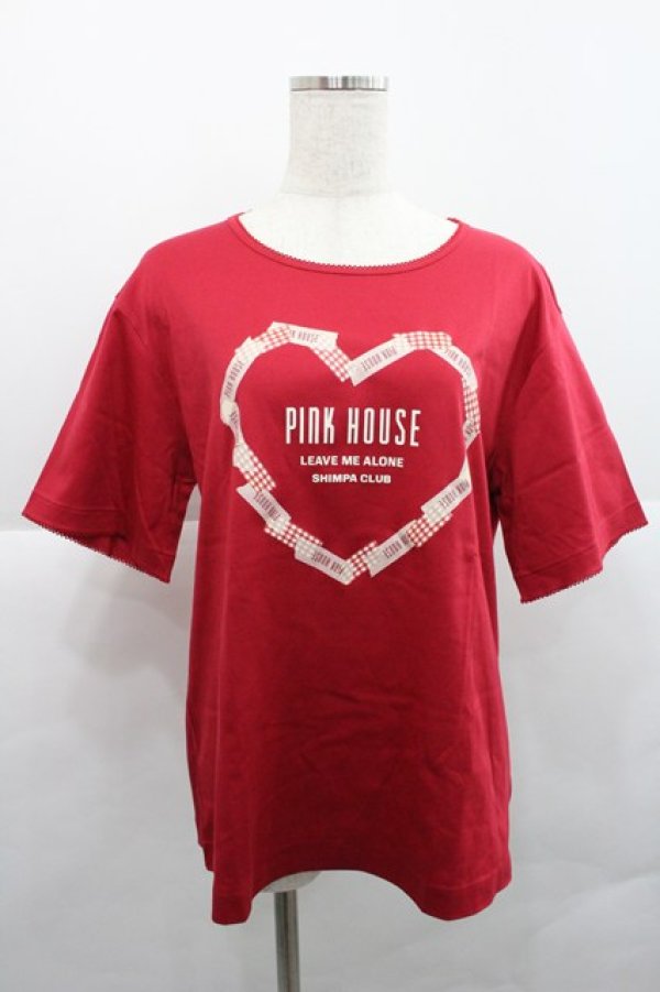 画像1: PINK HOUSE / ハートプリントカットソー 4(L) 赤 I-25-12-27-065-LO-TO-SA-ZI (1)