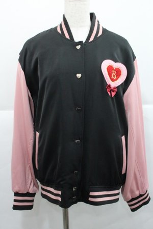 画像: BABY,THE STARS SHINE BRIGHT / うさくみゃちゃんのSweet Loveスタジアムジャンパー  黒Ｘピンク I-25-12-27-070-BA-JA-SA-ZI