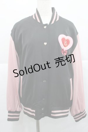 画像: BABY,THE STARS SHINE BRIGHT / うさくみゃちゃんのSweet Loveスタジアムジャンパー  黒Ｘピンク I-25-12-27-070-BA-JA-SA-ZI