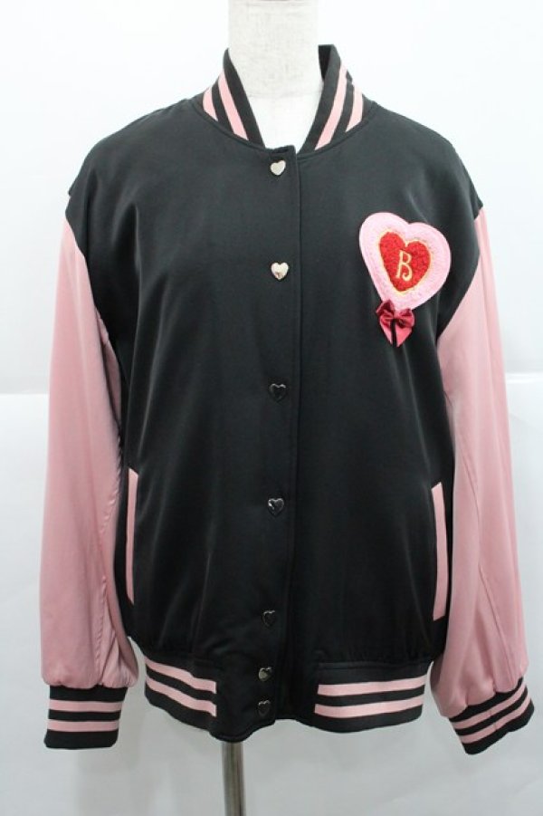 画像1: BABY,THE STARS SHINE BRIGHT / うさくみゃちゃんのSweet Loveスタジアムジャンパー  黒Ｘピンク I-25-12-27-070-BA-JA-SA-ZI (1)