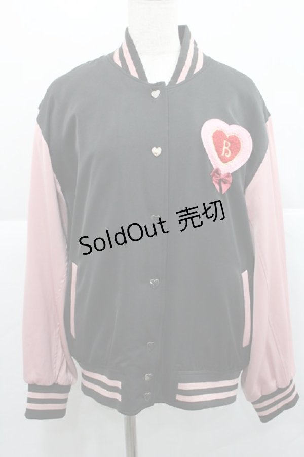 画像1: BABY,THE STARS SHINE BRIGHT / うさくみゃちゃんのSweet Loveスタジアムジャンパー  黒Ｘピンク I-25-12-27-070-BA-JA-SA-ZI (1)