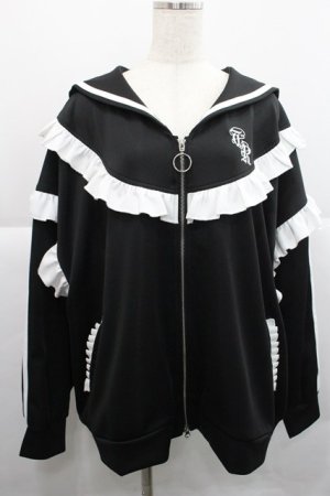 画像: TRAVAS TOKYO / セーラーカラーフリルトラックジャケット  黒Ｘ白 I-25-12-27-071-PU-JA-SA-ZI