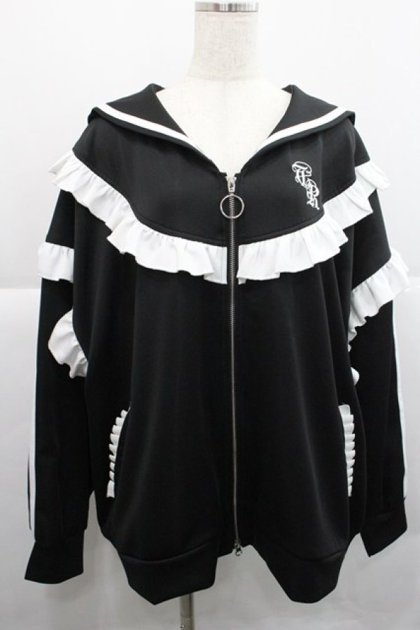 画像1: TRAVAS TOKYO / セーラーカラーフリルトラックジャケット  黒Ｘ白 I-25-12-27-071-PU-JA-SA-ZI (1)