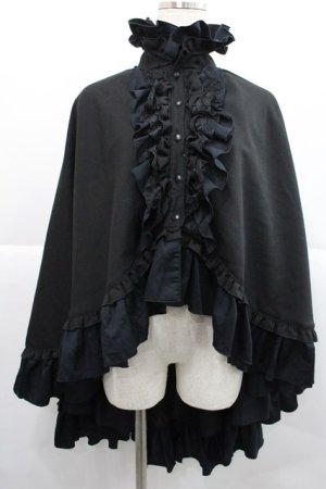 画像: MARBLE / ヴァンパイアタイ付き立ち襟フリルマント  黒 I-25-12-27-075-GO-JA-SA-ZI