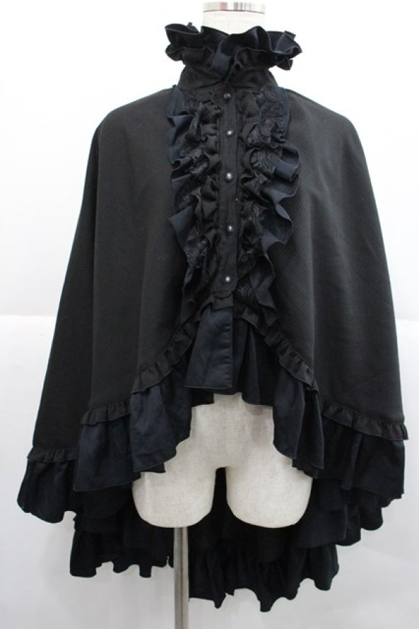 画像1: MARBLE / ヴァンパイアタイ付き立ち襟フリルマント  黒 I-25-12-27-075-GO-JA-SA-ZI (1)