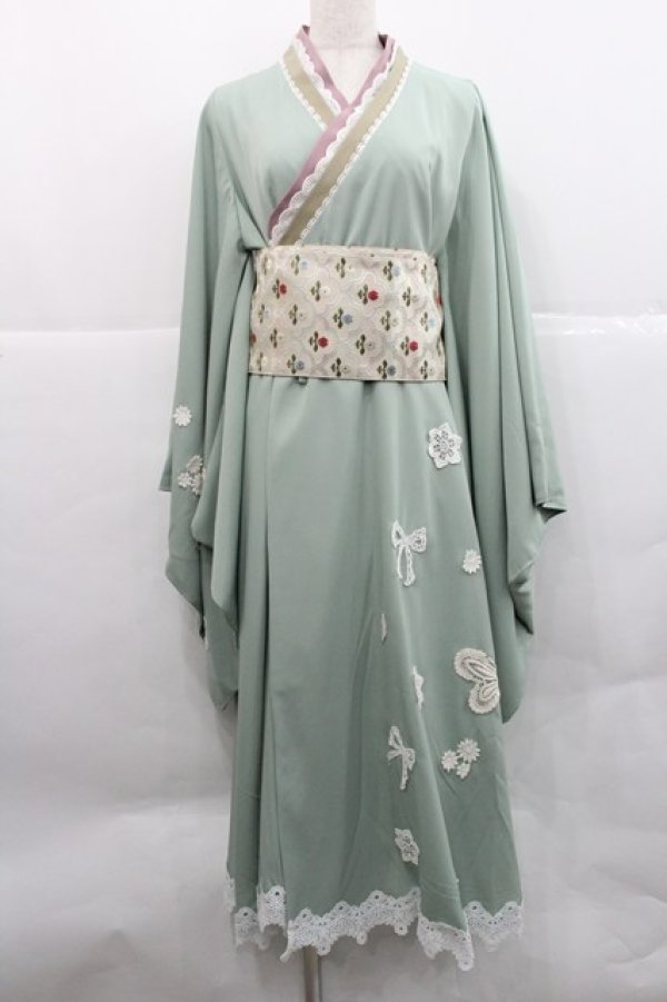 画像1: Favorite / 白レースと翡翠の泉和装ワンピース XL グリーンＸ白 I-25-12-27-083-LO-OP-SA-ZI (1)