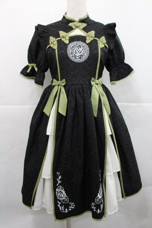 画像: axes femme kawaii / 牡丹刺繍チャイナワンピース M 黒 I-25-12-27-085-AX-OP-SA-ZI