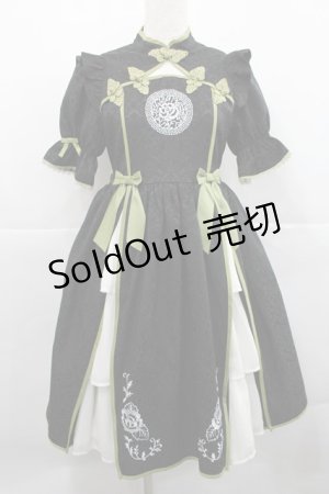 画像: axes femme Kawaii / 牡丹刺繍チャイナワンピース M 黒 I-25-12-27-085-AX-OP-SA-ZI